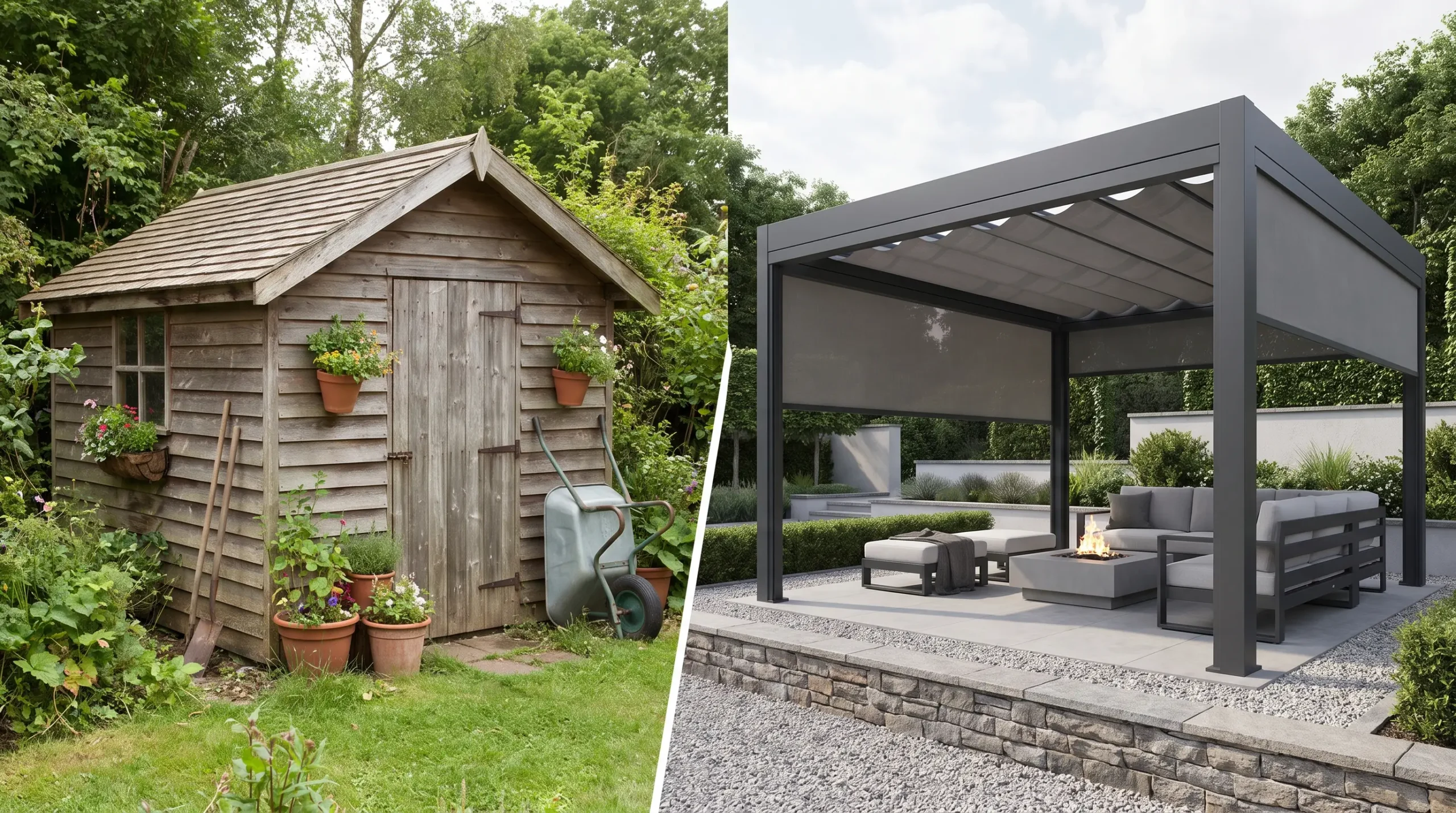 Pergola vs. garden shed comparison