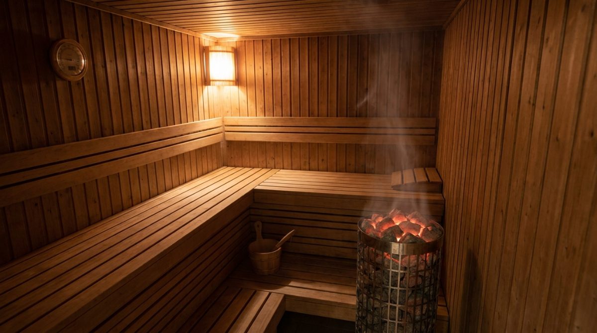 A LUXURELAX szauna belső hőmérője 88 °C-ot mutat — az optimális hőmérséklet