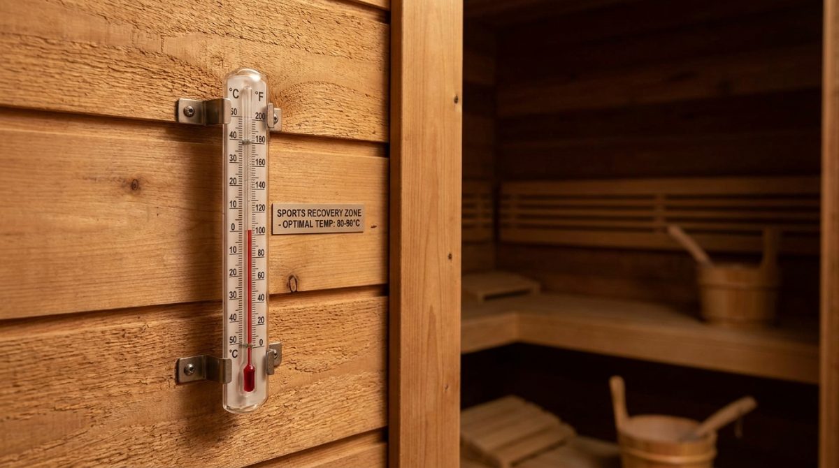 Precision thermometer installed on the cedar wall of a LUXURELAX sauna