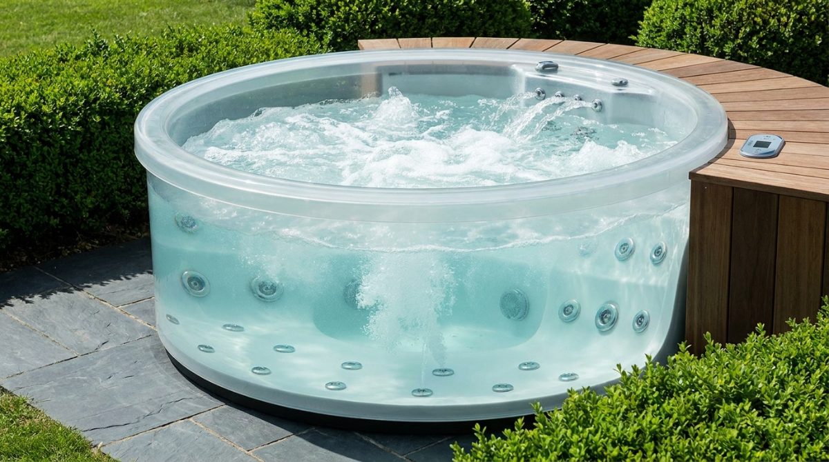 Kerek kültéri LUXURELAX pezsgőfürdő masszázsfúvókákkal és aktív vízáramlással