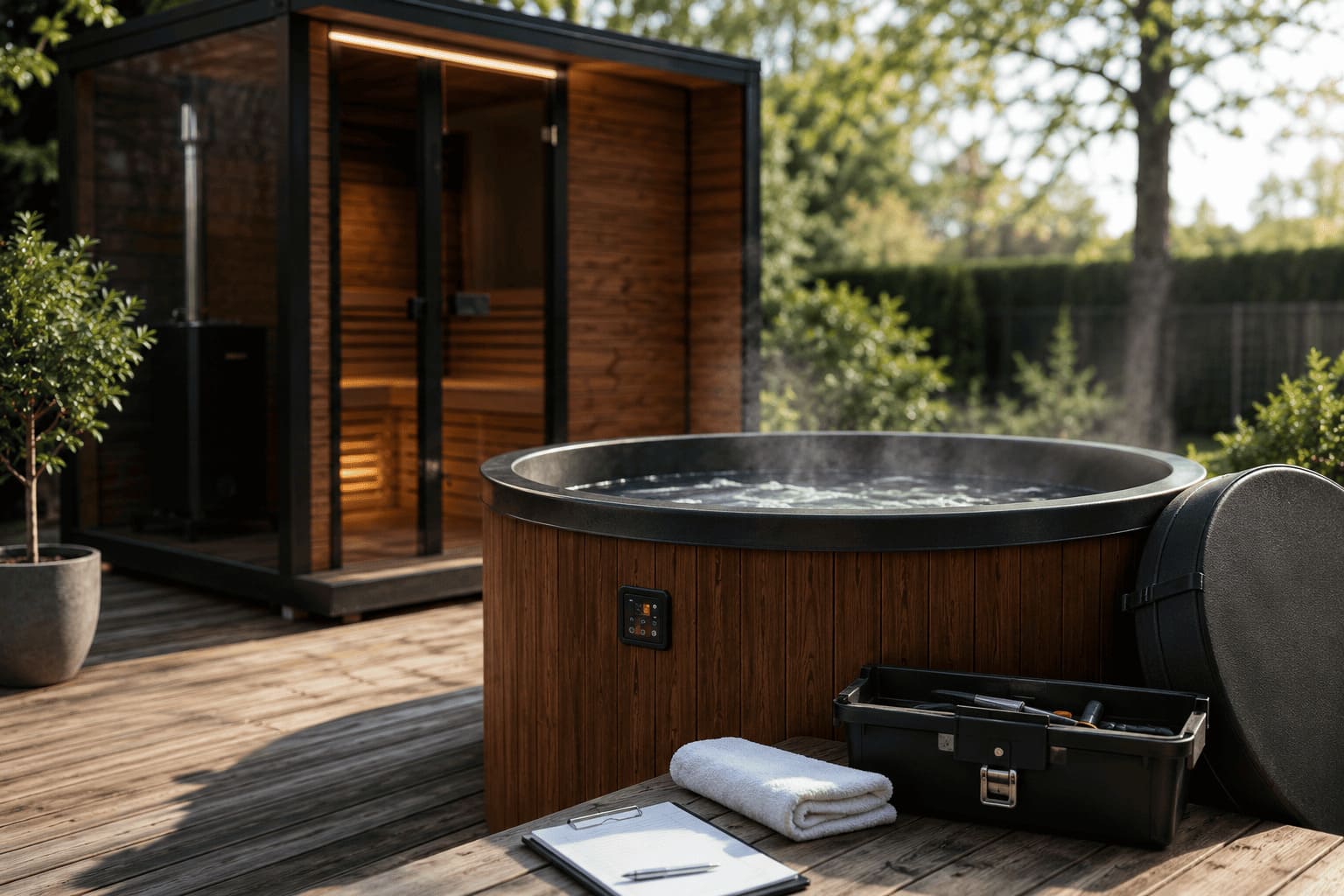 Servis sauny a kade v exteriérovom wellness